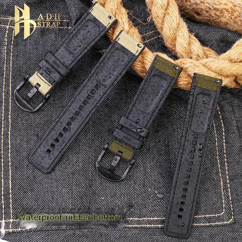 Nylon Watchband with Rubber Bottom Universal For Tissot T125617A T116 Breitling Canvas Strap Waterproof and Sweat Proof 22 24MM