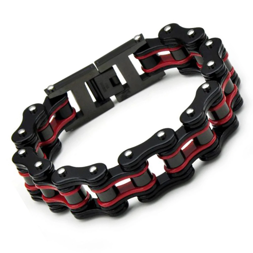 

16mm Heavy Men Women Black Red Motorcycle Bike Chain Bracelets Bangles Punk Couple Stainless Steel Biker Bracelet Jewellery