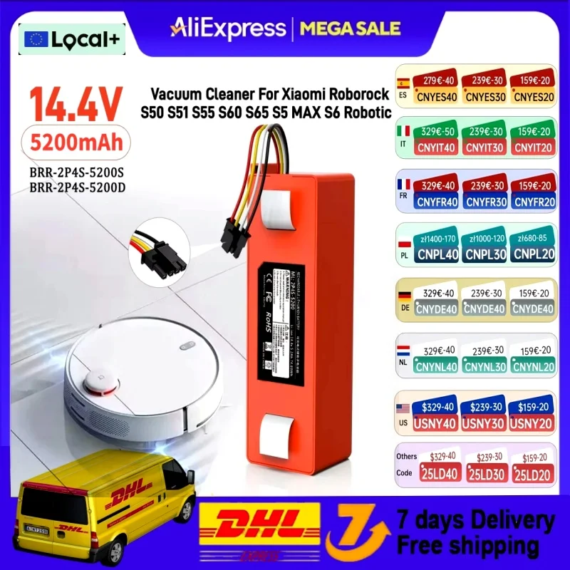 Original 5200mAh BRR-2P4S-5200S Robotic Vacuum Cleaner Replacement Battery For Xiaomi Roborock S55 S60 S65 S50 S51 S5 MAX S6