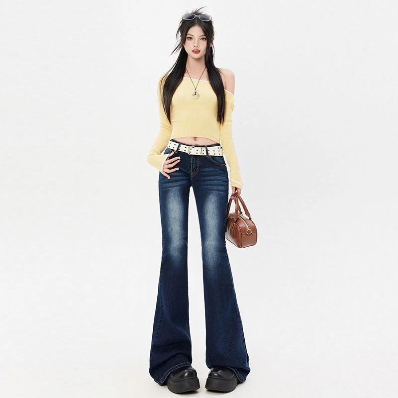 

Women Vintage High Street Bell Bottom Jeans Lady Sexy Slim Fit Denim Pants Spice Girls Flare Jeans Fashion Denim Trousers