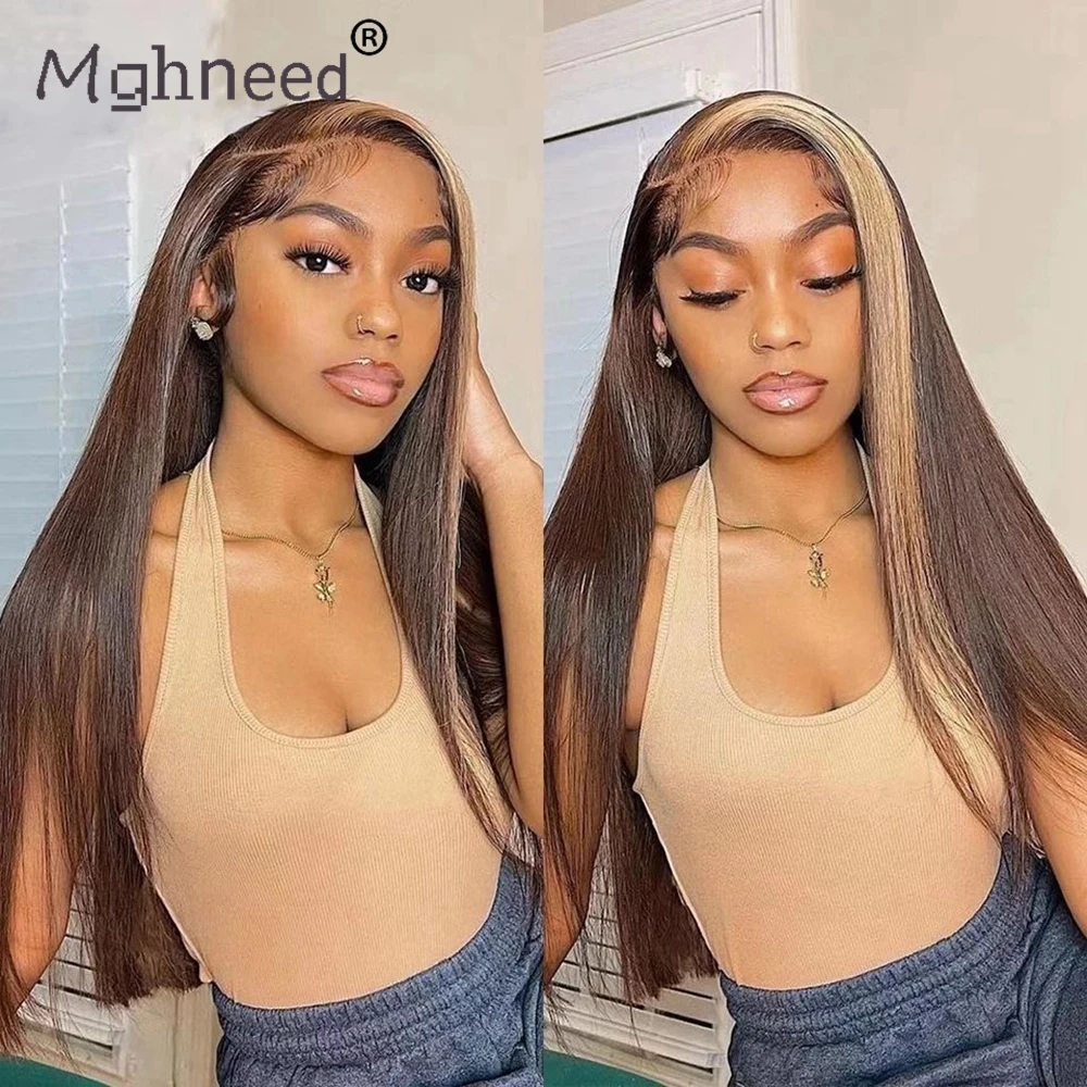 Blonde Highlighht Wig Human Hair Brown Straight Lace Front Wig HD 360 Lace Frontal Wig 13x4 Brazilian Wigs For Women Human Hair