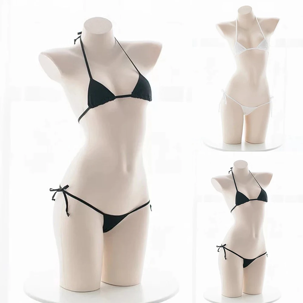 Mini bikini sexy pour femme, ensemble de sous-vêtements, lingerie, pyjama, dos nu, bretelles, culotte taille basse, soutien-gorge à col licou, ensembles de maillots de bain