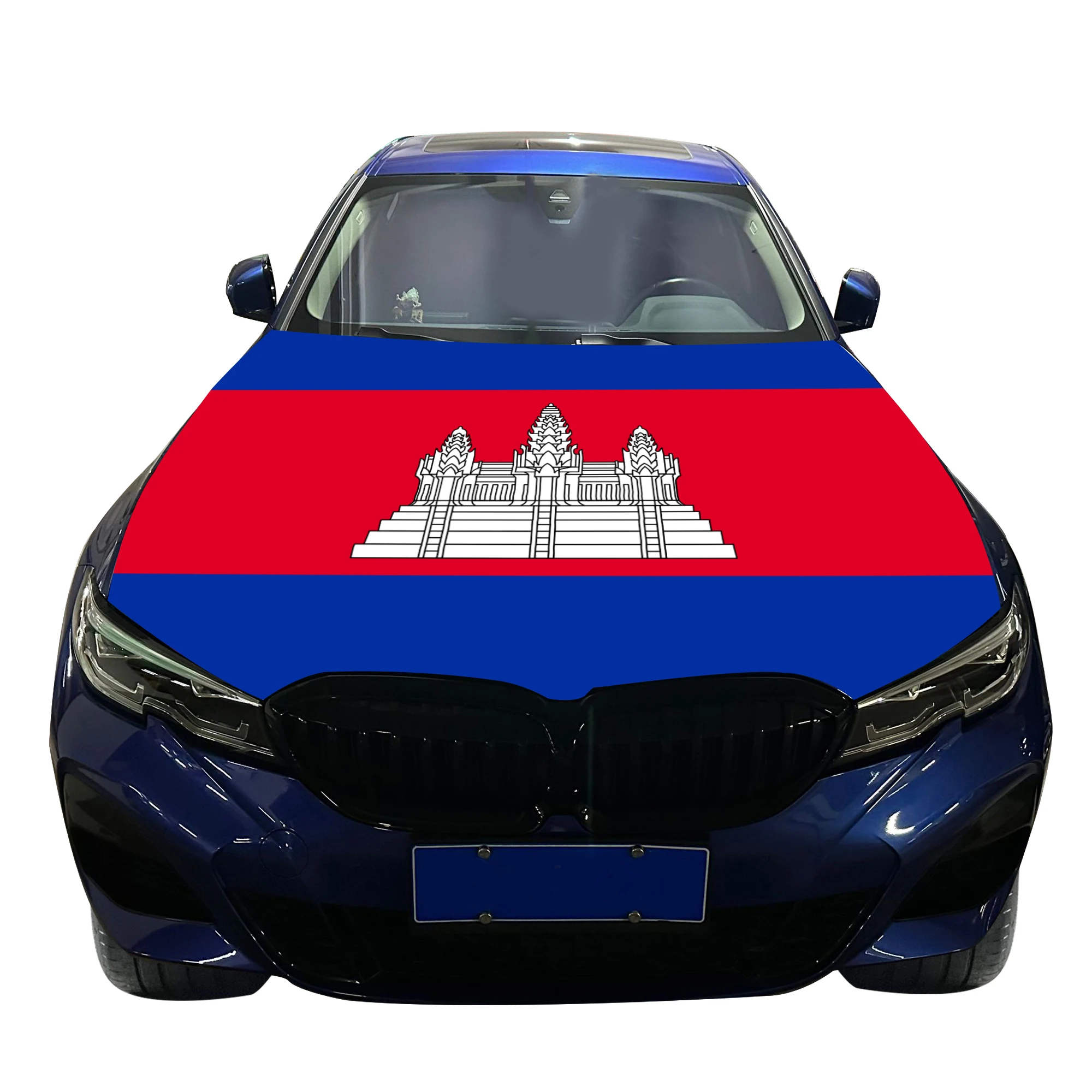 Cambodia Car Hood Cover Flag  Universal Size Elastic Polyester 120x150cm for Car Decor