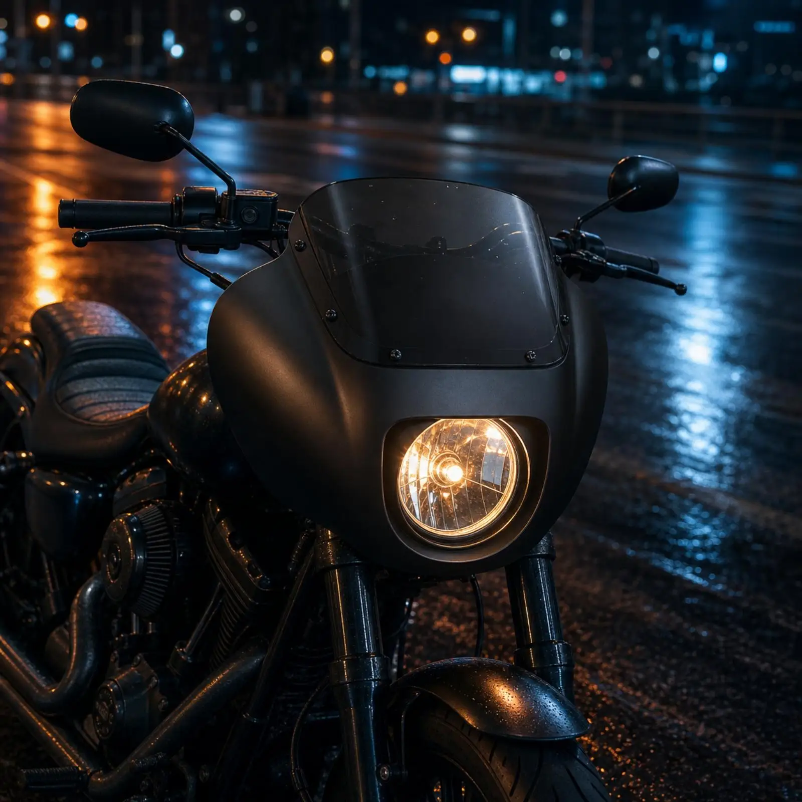 Replacement Motorcycle Fairing with Windshield Cowl for Highway Cruiser Contoured Shell and Bracket Installation Set