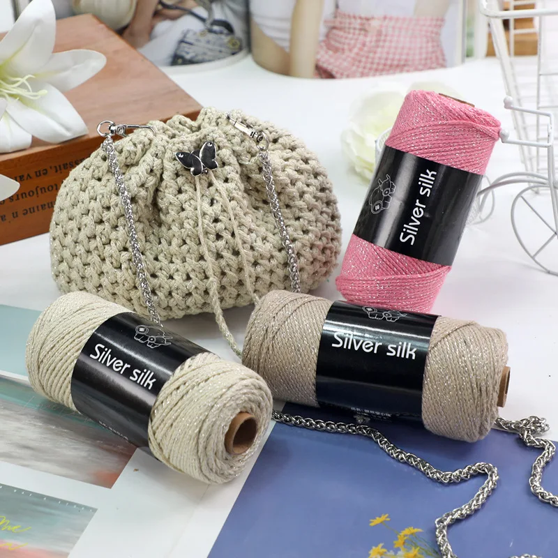 

6pcs 900g Crochet Milk Cotton Yarn Sparkling Thread Silver Wire Hollow Cotton 2mm for DIY Butterfly Silver Coin Bag Hat