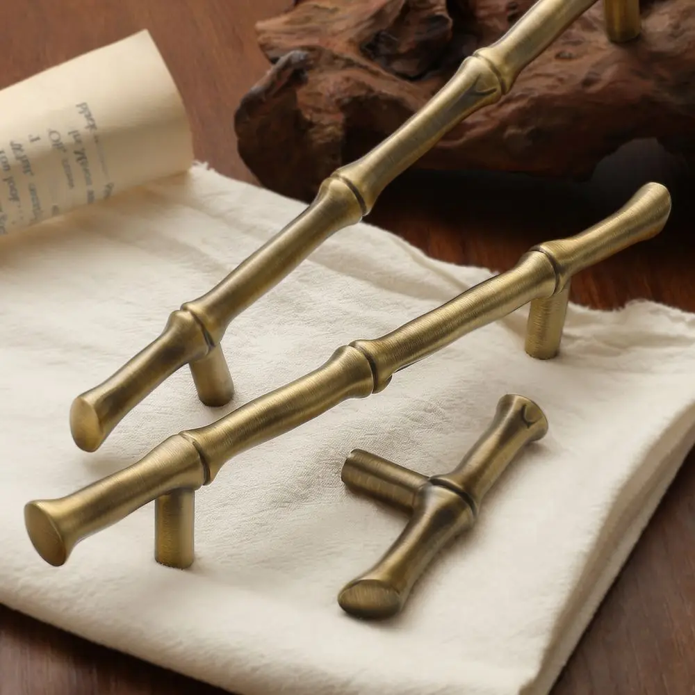 Creative Solid Brass Bamboo Drawer Knob Vintage Furniture Pull Decorative Handle For Modern Wardrobe Cabinet Cupboard