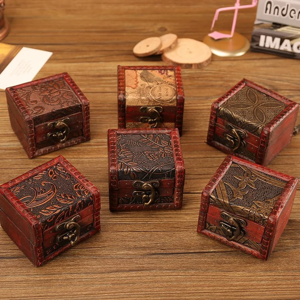 

New Antique Small Square Box European Wooden Jewelry Versatile Storage Box With Alloy Hinges And Clasps Trinket Box