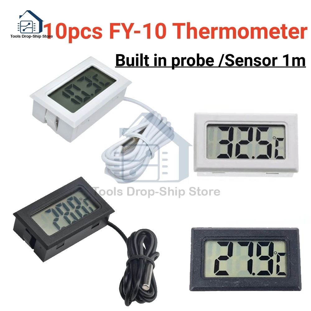 Termômetro Digital Lcd para Água e Banho Testador e Detector de Temperatura Monitor Incorporado Cabo do Sensor Aquário Carro 10 Pcs Fy10