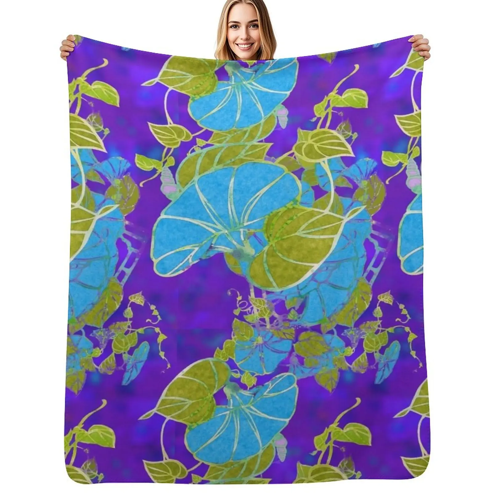 

Morning Glories RB Throw Blanket Multi Purpose Soft Warm Blanket for Home Travel