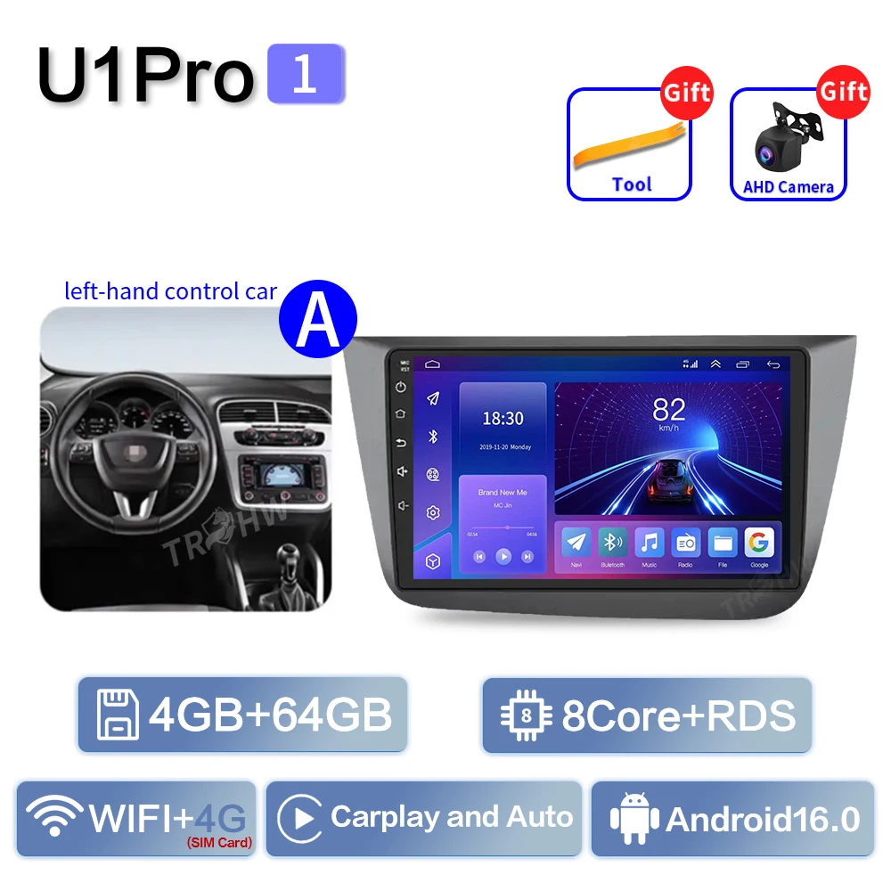 Auto Android 16 Radio Voor Seat Altea XL Toledo 2004-2015 Auto Stereo Multimedia Speler GPS Navigatie Carplay QLED touchscreen
