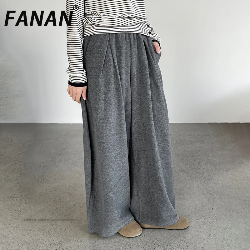 

FANAN офисные женские широкие брюки для женщин, эластичные прямые плиссированные свободные брюки с высокой талией, женская одежда, новинка зимы 2023 г.
