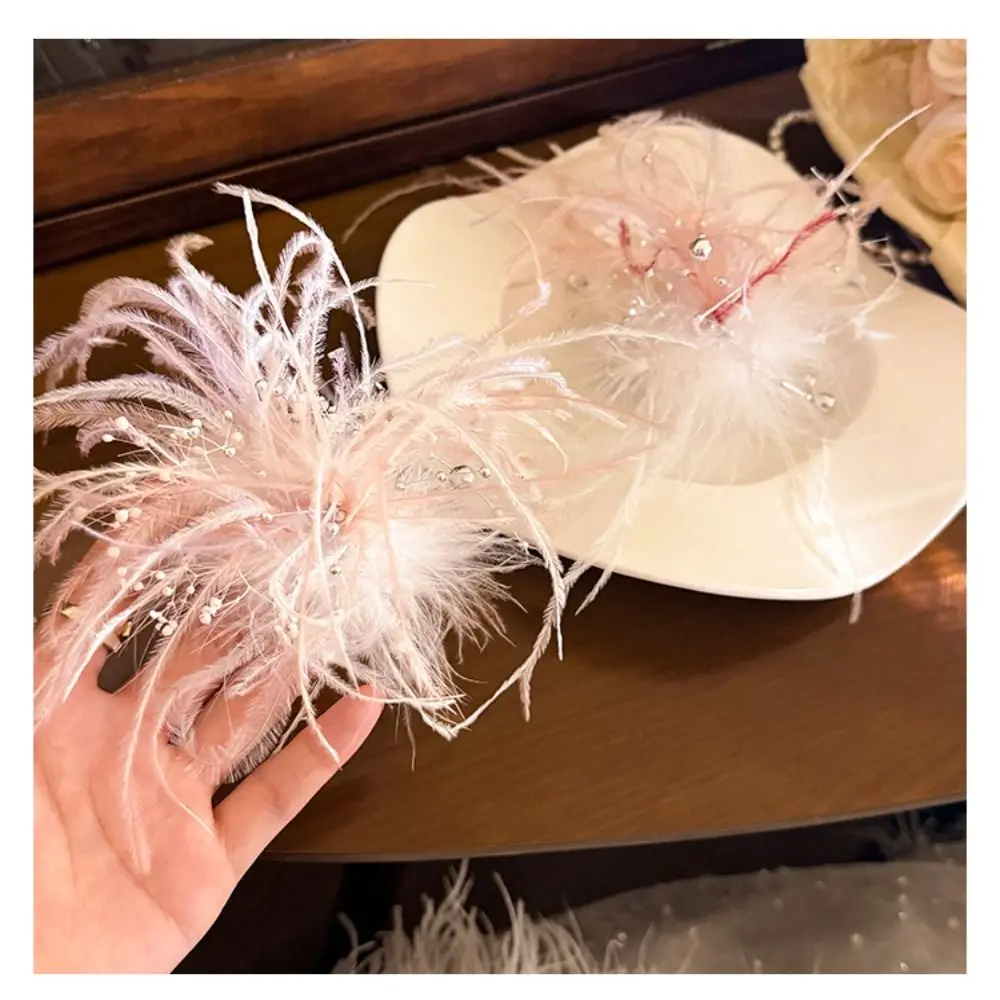 جديد الألعاب النارية ريشة الشعر كليب اللؤلؤ الجنية منقار البط كليب أنيقة إكسسوارات الشعر الجانب مشبك شعر الفتيات