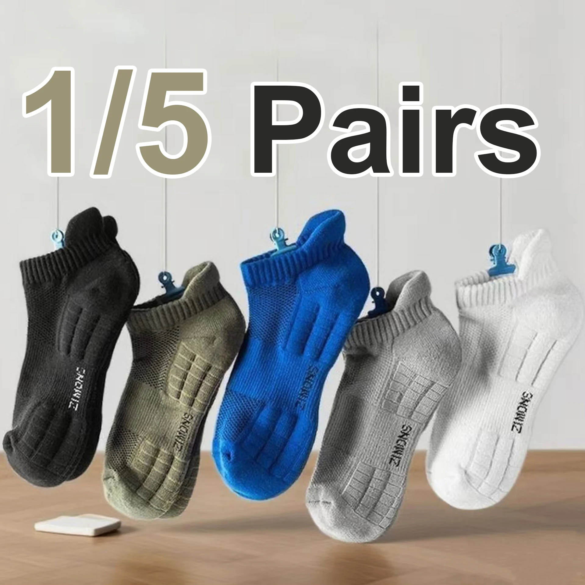 

1/5 Pair Men Cushioned Shock-Absorbing Sports Socks Spring Summer Sweat Absorbing Breathable Comfortable Outdoor Ankle Socks