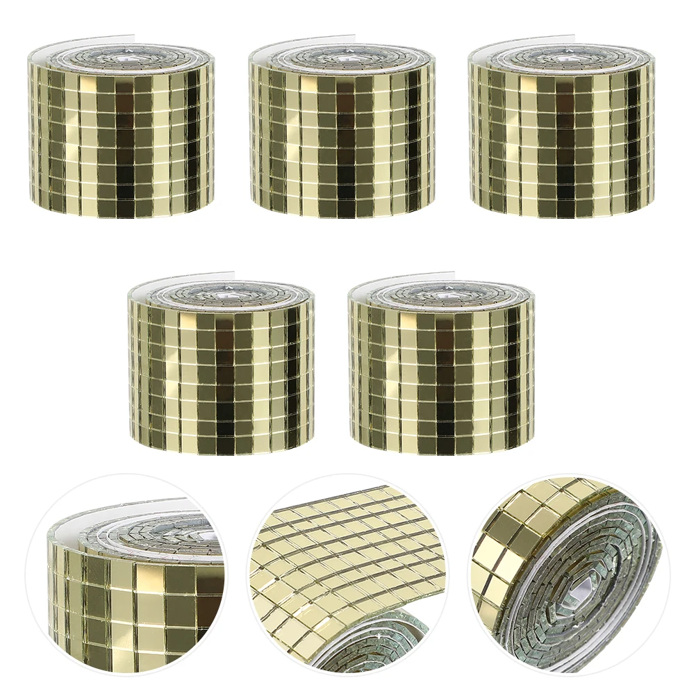 

5 Rolls Mosaic Wall Stickers Decoration Square Mirror Tile Ceramic Fiber Decals Small Bedroom