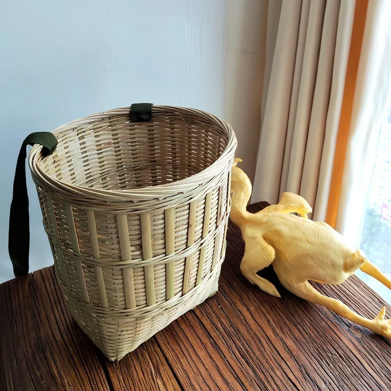 Traditional handmade bamboo woven back basket thickened and reinforced first layer oval bamboo strap adjustable
