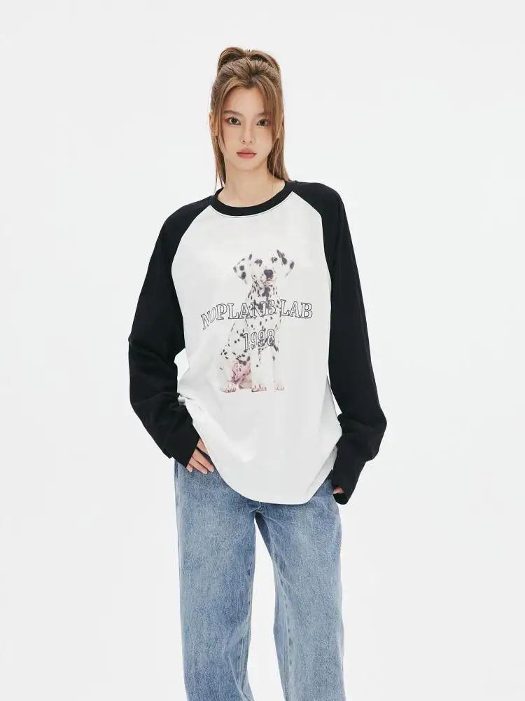 Tawaaiw American Retro Patchwork Print Pet Dog T Shirt Women Clothes Long Sleeve Korean Fashion Spring Y2k Kawaii Graphic Tees