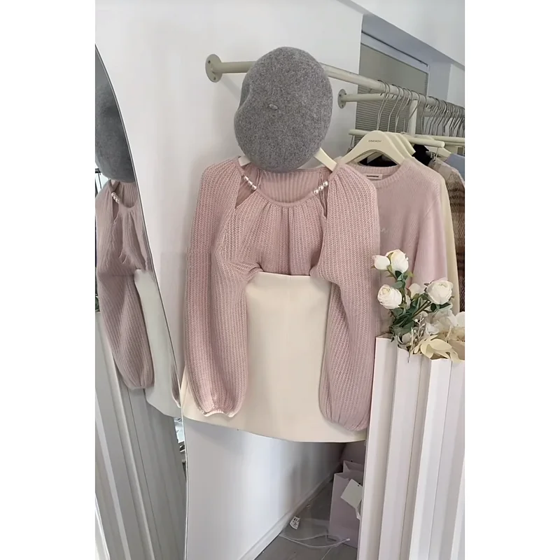 

Chic Knitted Sweater And ort Skirt Set Two Pieces Korean Sle Versatile Sweet And Gentle Autumn Faion Women's Ensemble