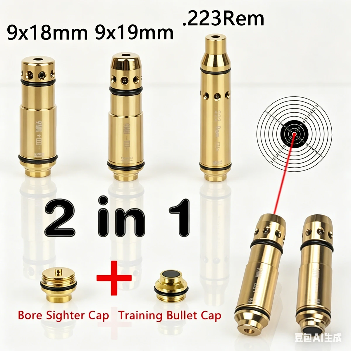 2 in1 Dual Purpose 9x19mm 9x18mm .223Rem Laser Training Bullet Bore 9mm Sight Boresighter Dry Fire Calibrator for GLOCK 17 19 43