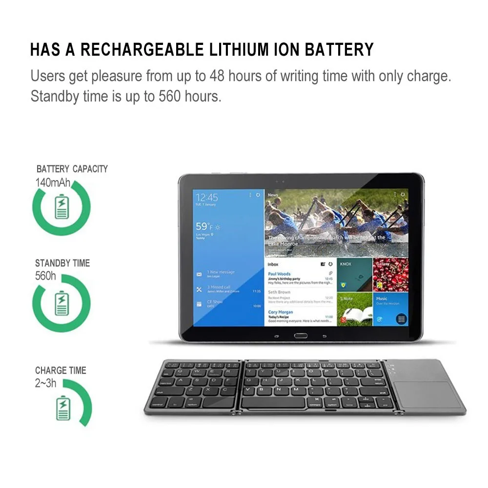 VONTAR لوحة مفاتيح بلوتوث لاسلكية قابلة للطي وقابلة لإعادة الشحن ولوحات مفاتيح محمولة قابلة للطي لنظام التشغيل Windows وAndroid وIOS #6