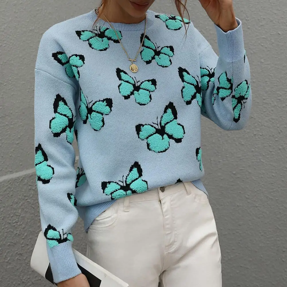 Women\'s Loose Pullover Sweater Printed Butterfly Knitted Sweater Autumn Winter Sweater Jumper Female Clothing свитер женский