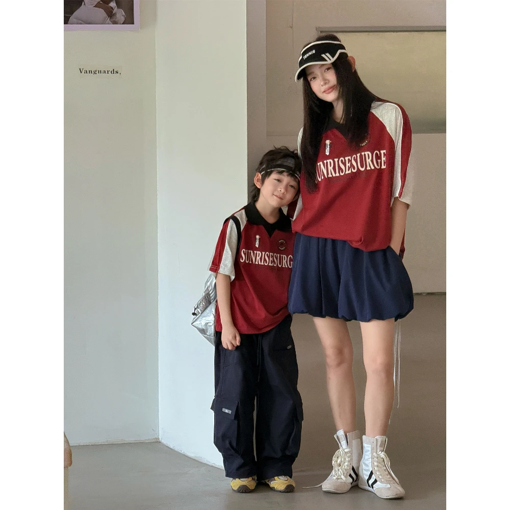 2026 Summer Mommy and Me Matching Colorblock Polo Tee Family Outfit Casual Short Sleeve Top for Mom Dad Daughter Son