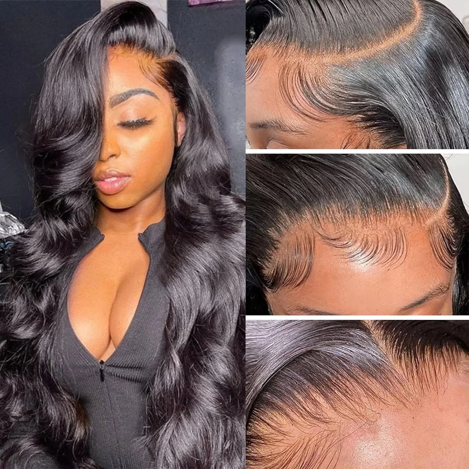 

13x6 200% Density Natural 1B Body Wave HD Transparent Lace wigs Brazilian Remy Hair Frontal Wigs Pre plucked Wig For Black Women