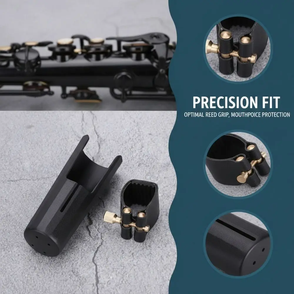 Leather Ligature Fastener​ PU Ligature Fastener​ ​With Plastic Cap Black ​Woodwinds Tenor Saxophone Mouthpiece Cap​