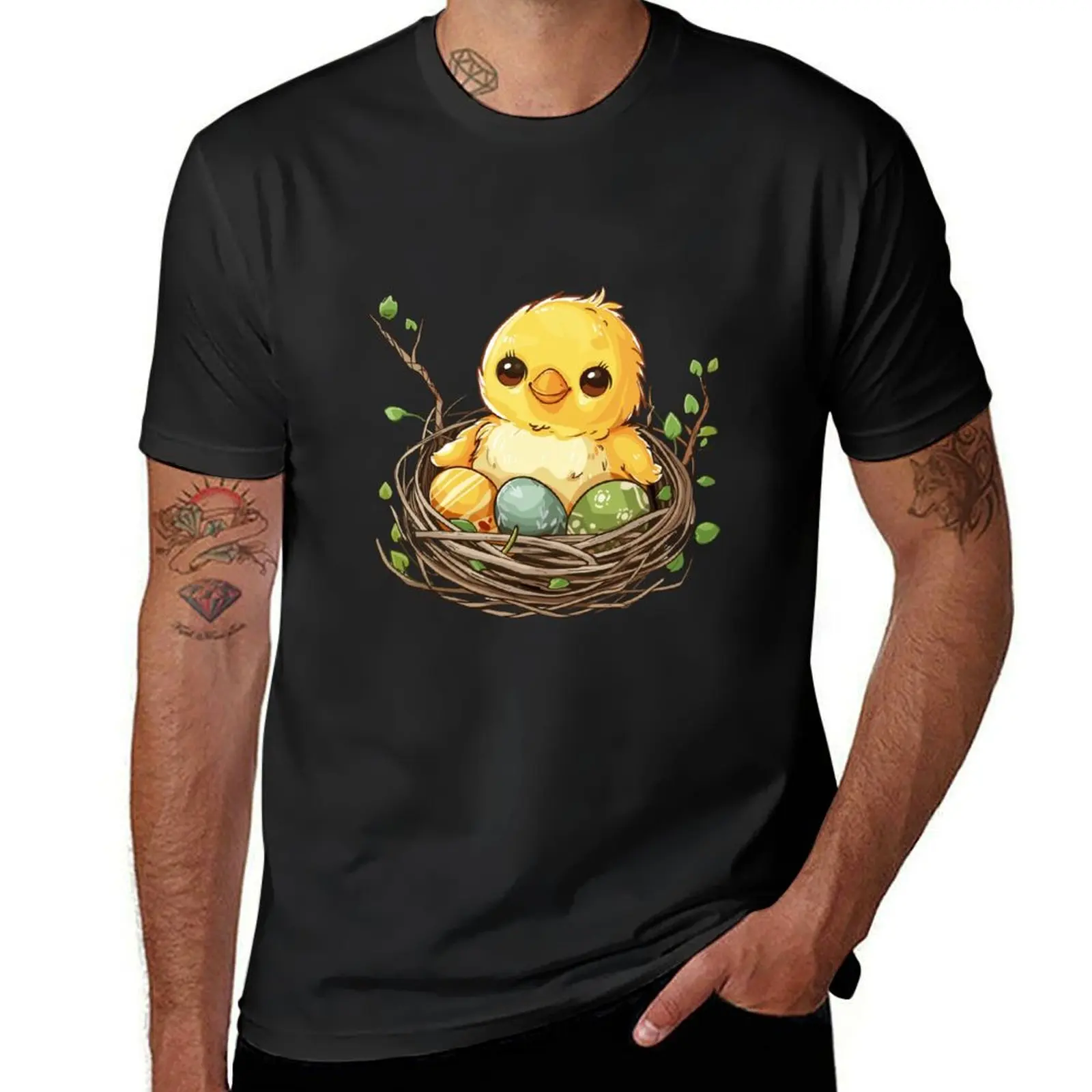 Kawaii Duckling in Nest T-Shirt animal prinfor boys summer top Short sleeve tee men