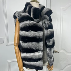 Real Fur Vest Chinchilla Rex Rabbit Fur Vests Short Natural Rabbit Fur Waistcoats Winter Jackets For Woman Luxury