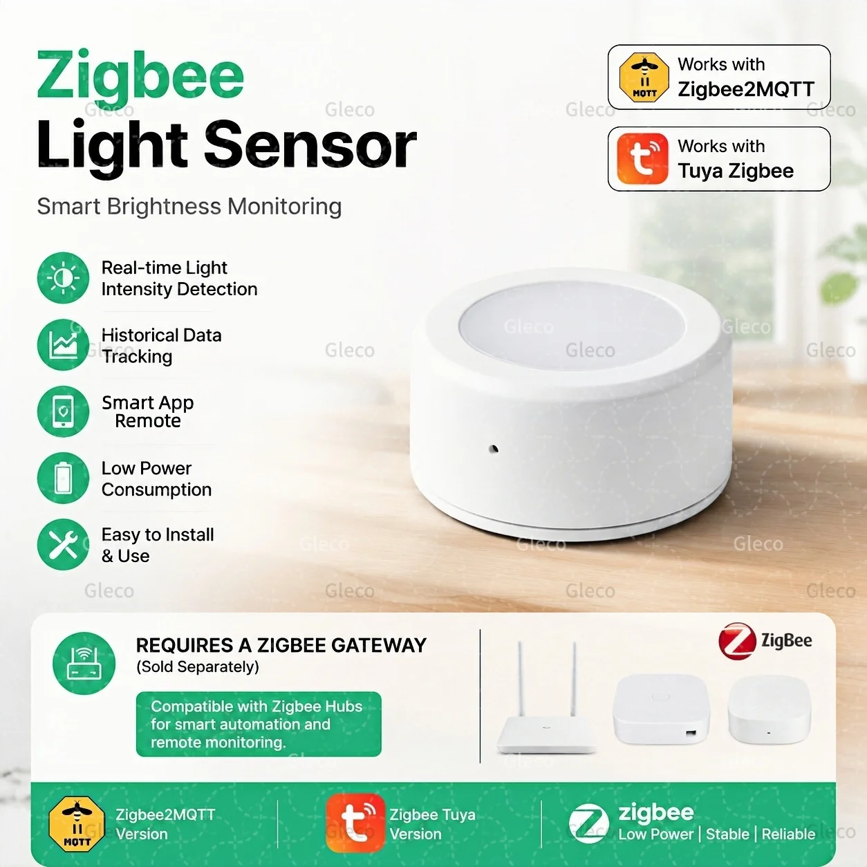 

ZigBee Luminance Light Sensor Brightness Illumination Detector Battery Operated Option Support Zigbee2mqtt Smart Life TUYA Hub