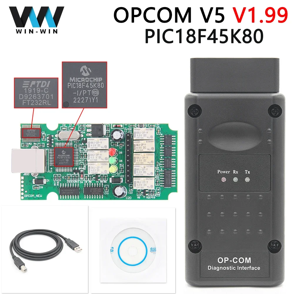 OPCOM V1.99 for Opel OBD2 Diagnostic Scanner Tool 120309a CAN BUS OBD2 Auto special Cable Tools with PIC18F45K80 FTDI RL/RQ Chip