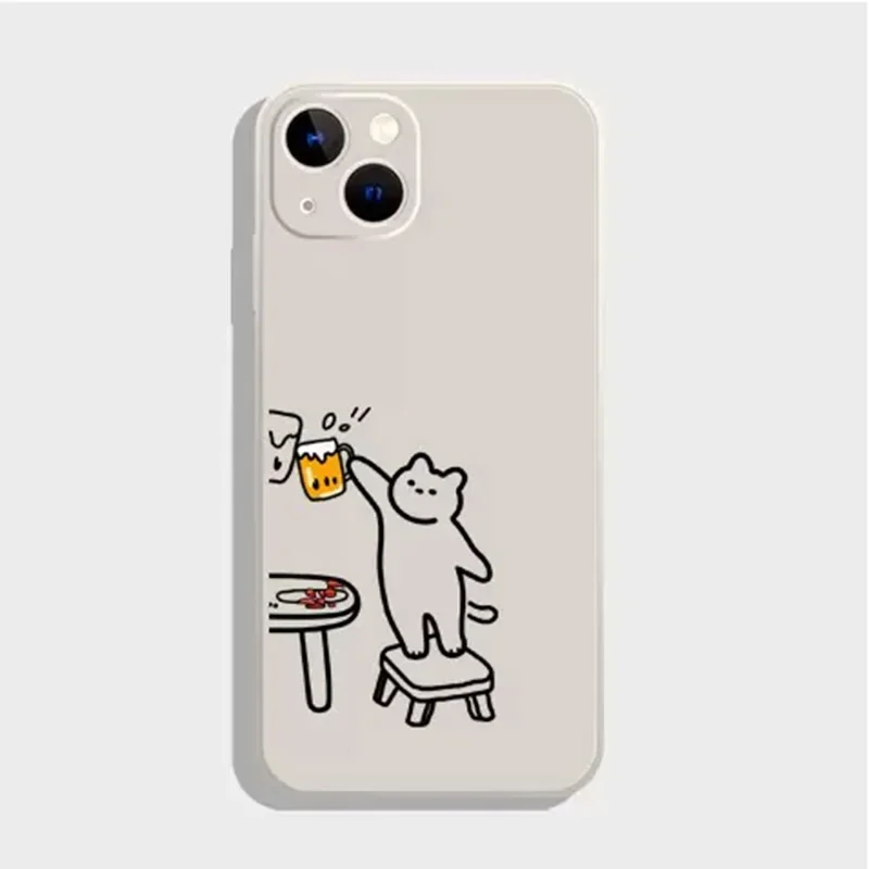 Funny Animal Cat Paired Couple Phone Case for iPhone 15 16 14 13 12 11 Pro Max Mini 7 8 14 Plus SE Cartoon Protector Cover Shell