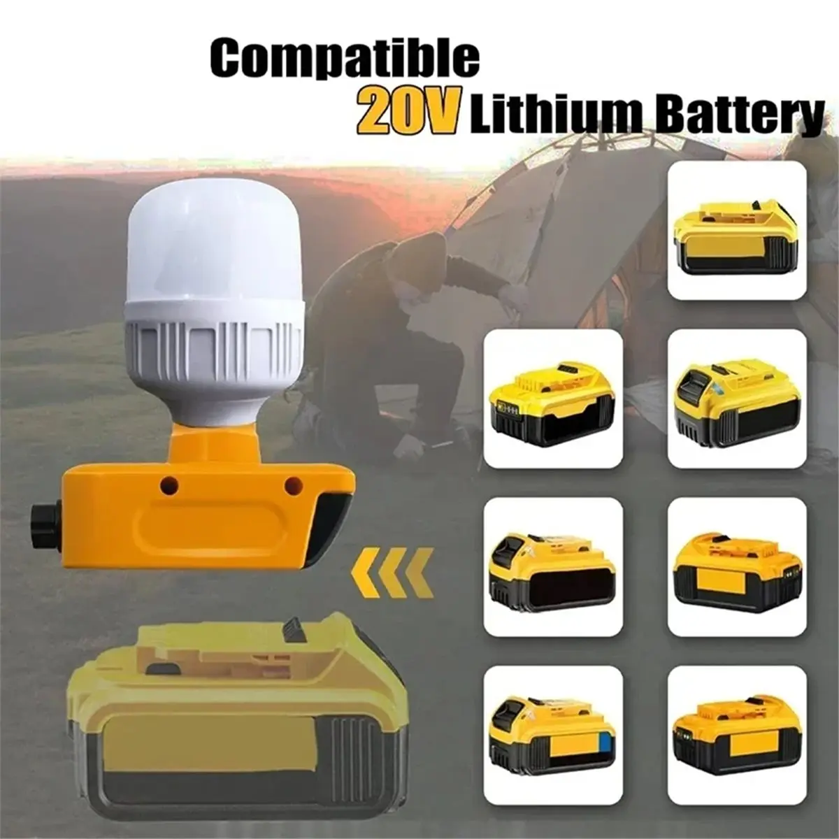 

Портативный светодиодный рабочий фонарь BABQ для аккумуляторов Makita, Dewalt, Milwaukee 18В/20В Li-Ion, 12Вт, 1300Лм, холодный белый свет