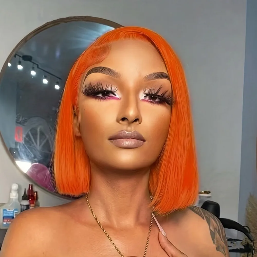 

Короткий парик из натуральных волос с прозрачной фронтальной кружевной вставкой 13*4, 150% плотность, естественный вид, для женщин, для повседневного использования, цвет: фиолетово-желтый, 10 дюймов.