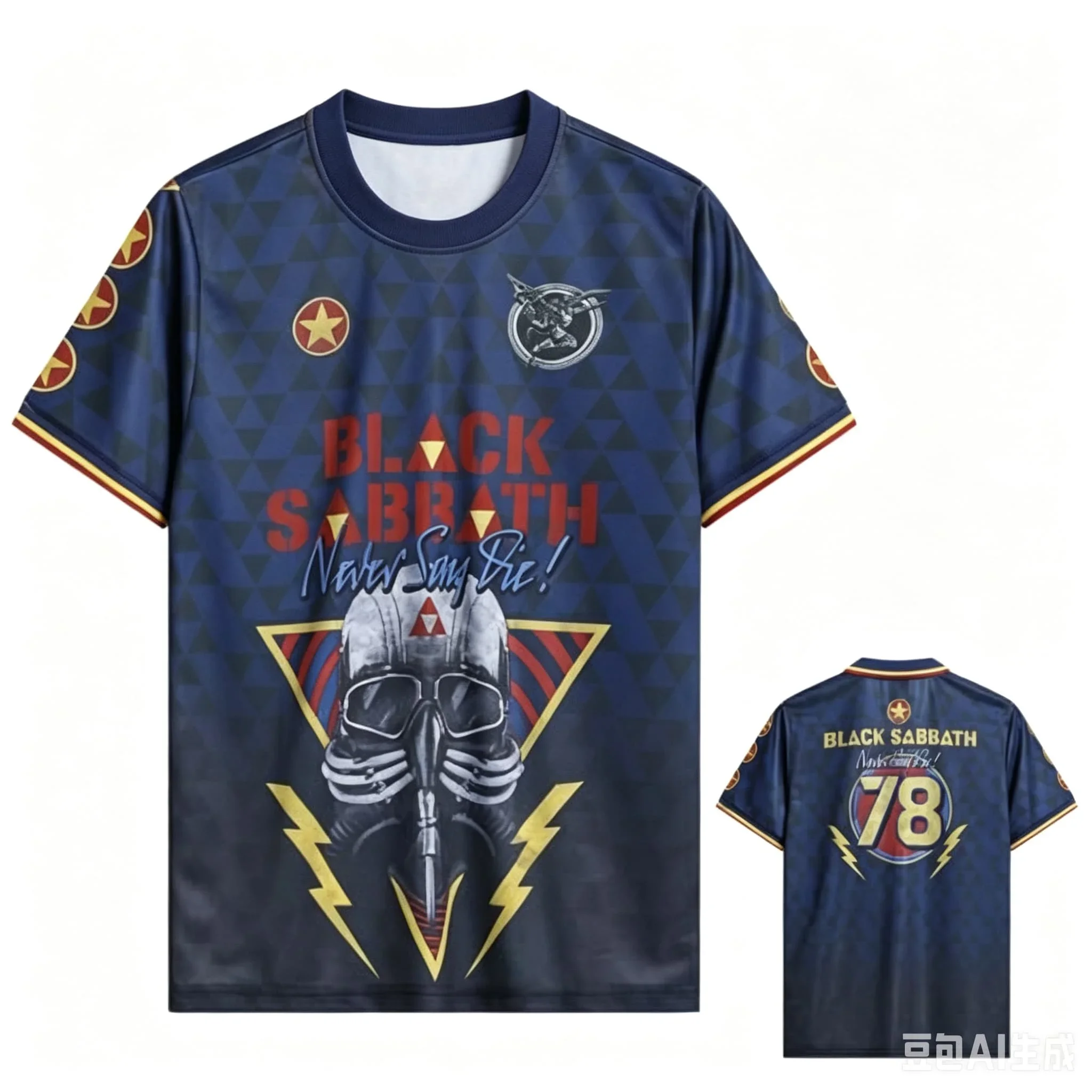 Neues Herren Fußballtrikot Black Sabbath 68 Band-Thema T-Shirt Kurzarm Metal Rock Fan Freizeit-Sportoberteil für Männer Familien-Partnerlook – Detail 4