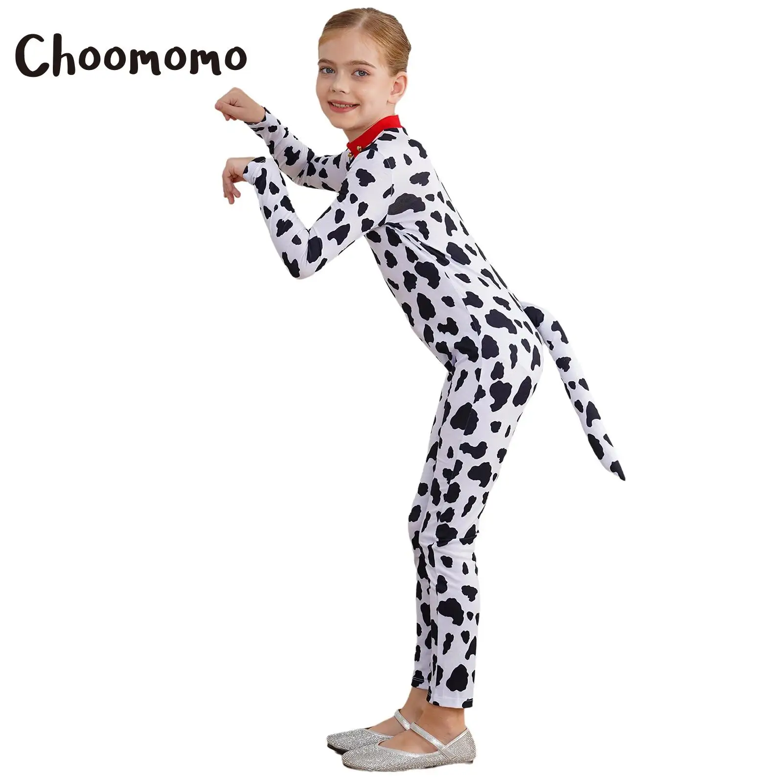 Boys Girls Animal Costume One Piece Spotted Dog Dalmatian Jumpsuit Coverall for Halloween Party Carnival Cosplay Dress Up