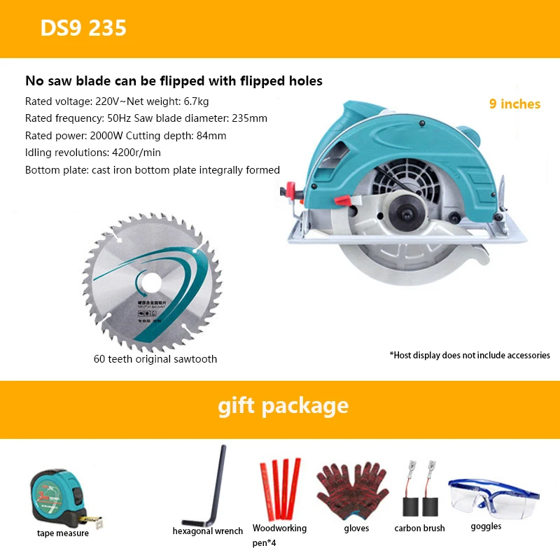 220V Electric Circular Saw 9/10 Inch Chainsaw Woodworking Tools Cutter Portable Circular Table Saw