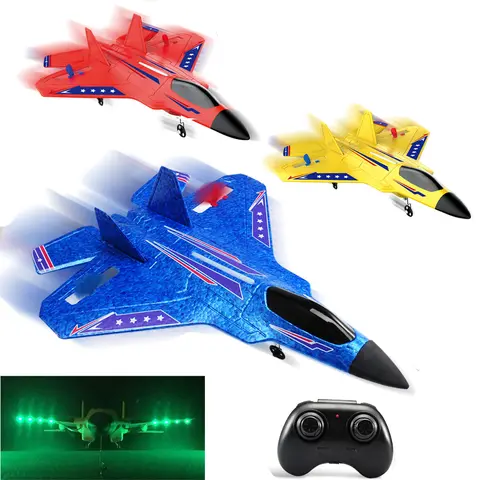 RC 거품 비행기 F22 랩터 2.4G 2채널 원격 조종 글라이더 – LED 조명 장착 어린이용 비행 장난감
