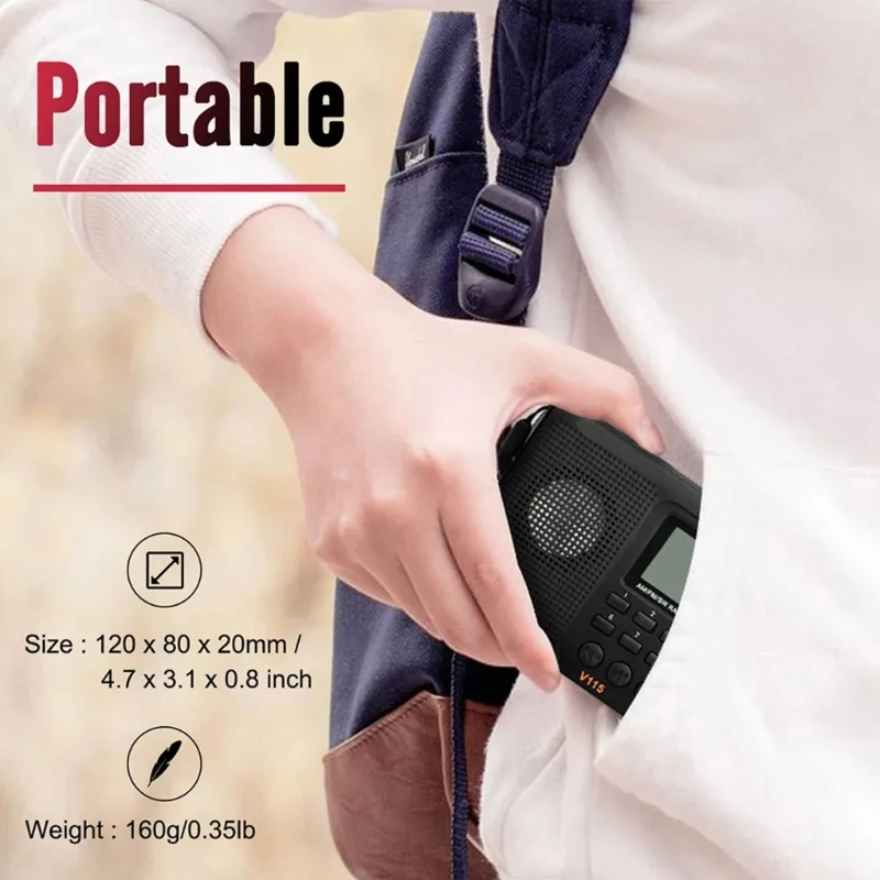 V115 Radio Multifunctional Radio Pocket Radio Worldwide Reception Durable Receiver & Recorder for Outdoor Enthusiasts