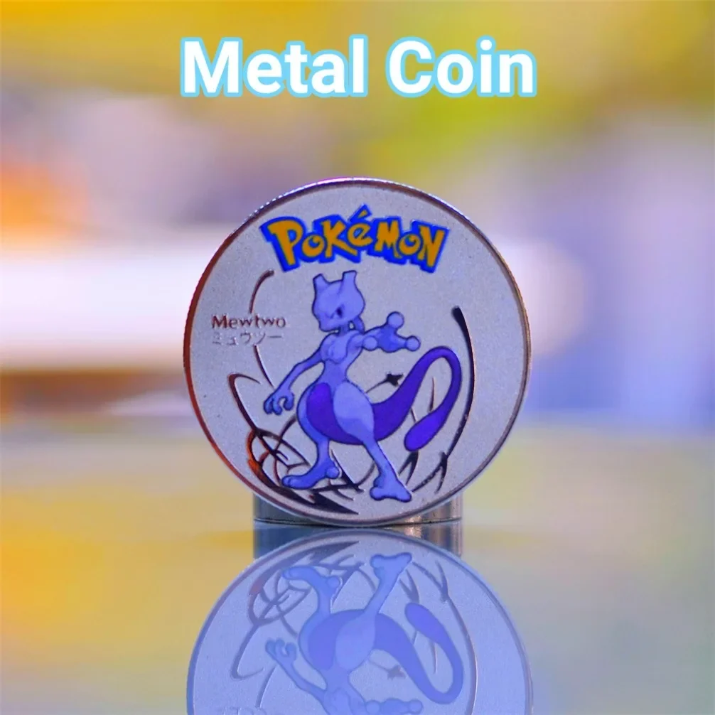 Pokemon Coine Metal Pokémon Coins Pikachu Vmax Anime Commemorative Coins Charizard Mewtwo Golden Round Iron Hard Cards Game Toys