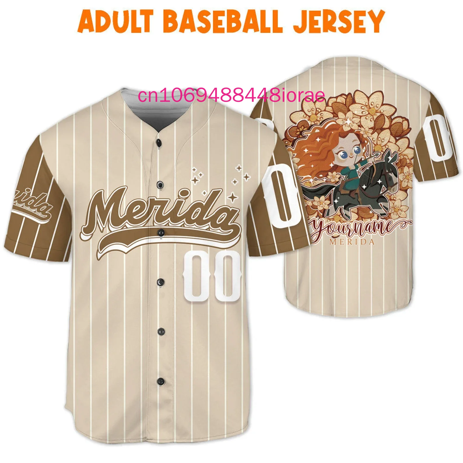 2025 New Disney Merida Princess Baseball Jersey Outdoor Sports Style Casual Jersey Men's and Women's Custom Name T-shirt