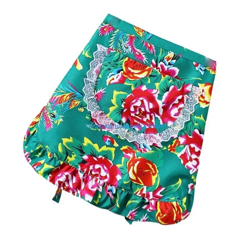 

X4YC Половина фартука в этническом стиле с рукавами-рукавами Кулинарные фартуки Женский фартук Цветочный фартук Фартук на талии