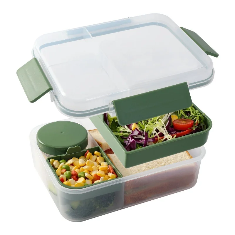 1600ml Double Compartmented Portable Lunch Box Microwave Bento Boxes for Kids School Office Leakproof Food Storage Container