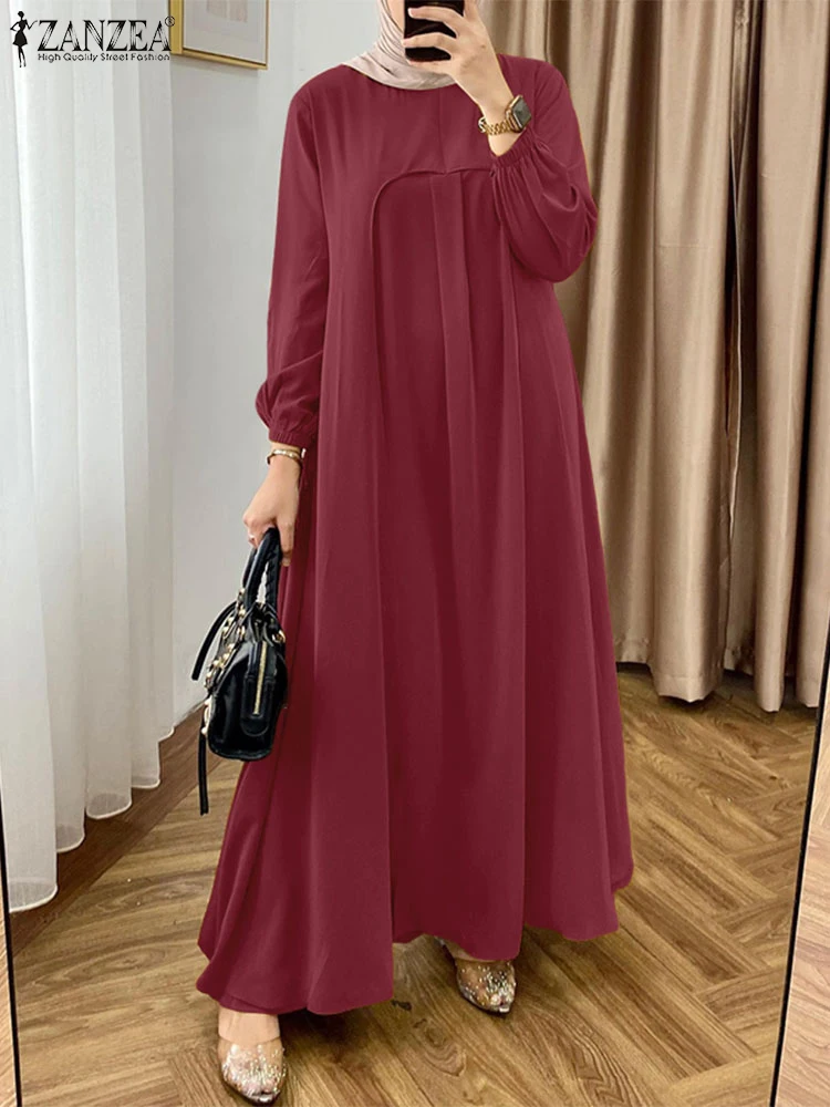 Mode robes musulmanes Abaya 2025 ZANZEA femmes élégantes à manches longues lanterne plissée Robe d'été Robe islamique Eid Mubarek Robe Hijab