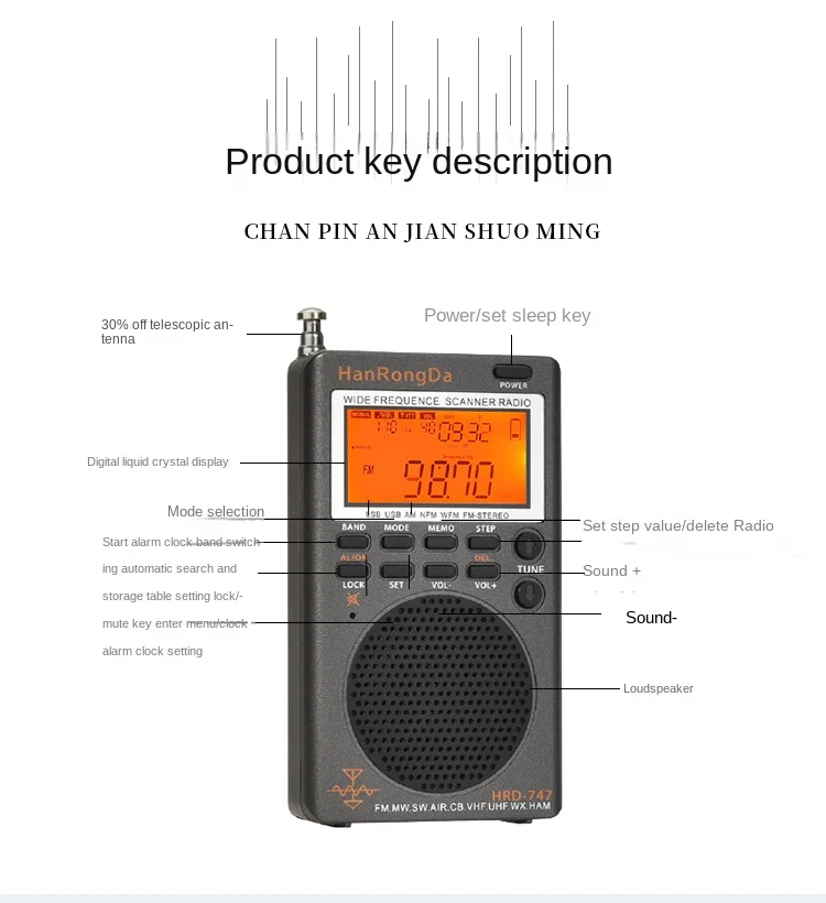 Nvarcher HRD747 Full-band digital demodulation DSP portable radio With1000mA lithium Battery