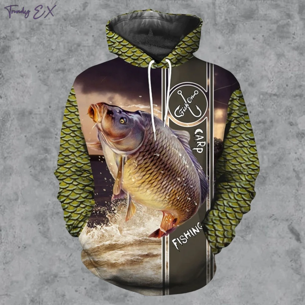 Casual 3D Fish Print Men's sweatshirt High Street Harajuku Graphic Hoodies Comforts Kangaroo Pocket Design Long Sleeves Clothing