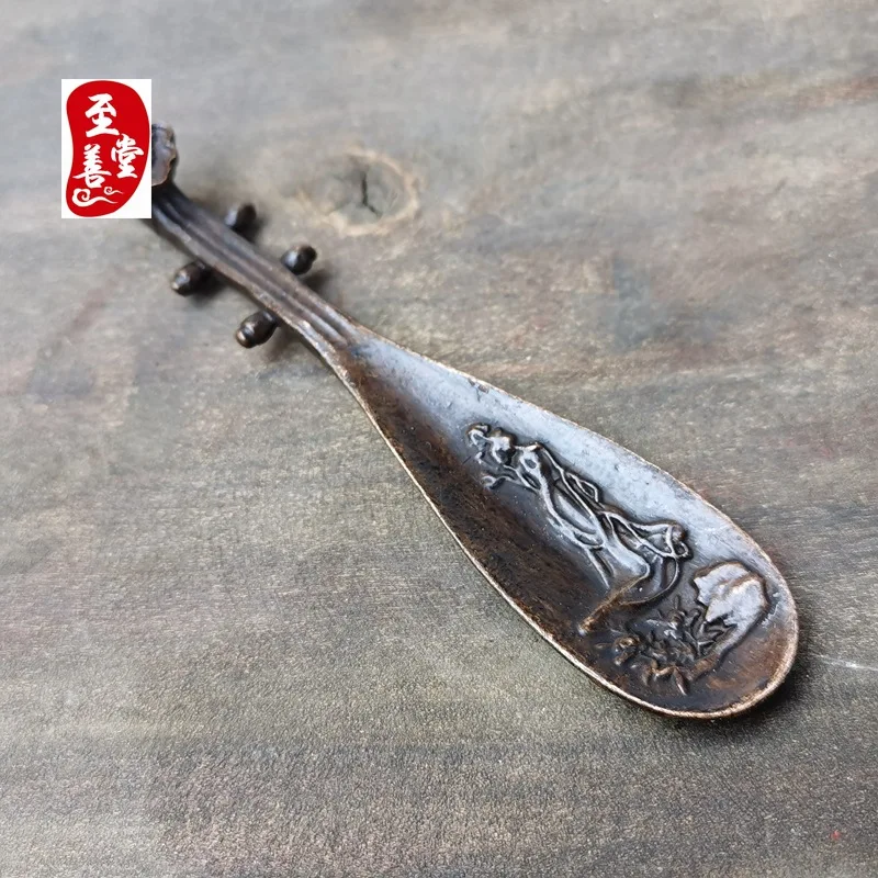 Antique Collection: Old Patina Alloy Copper Living Room Decorative Ornament - Pictorial Tea Spoon with Beautiful Woman Figure11.