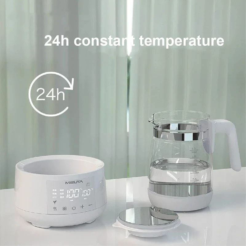 1.2L Health Kettle Infant Thermostatic Milk Regulator 24h Hot Water Temperature Control Glass Flower Teapot Multi-function 800W