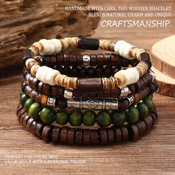 Vintage Fashion Braided Beaded Bracelets For Men Retro Peace Tree Multilayer Beaded Chain Jewelry Accessories Gifts