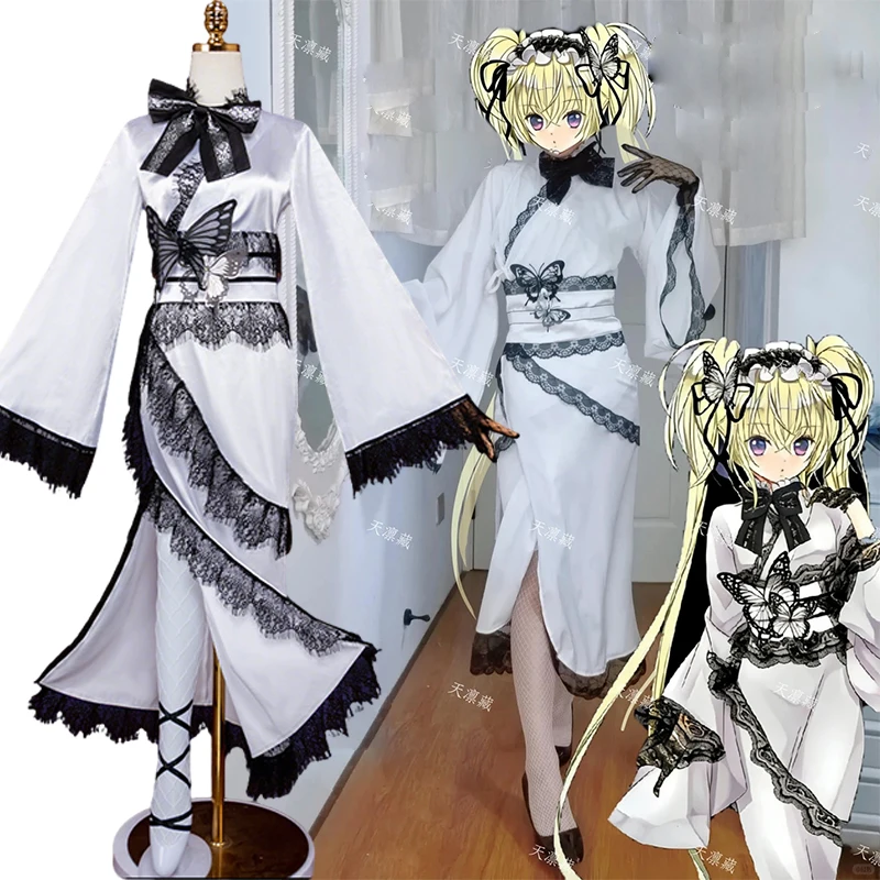 Cosplay Anime Shugo Chara Tsukiyomi Utau Costume Hoshina Utau Chinese Style White Cheongsam Dress Wig DIY Halloween Disguise